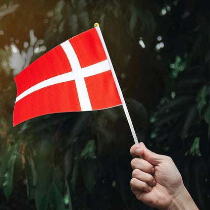 Denmark Flag Danish Flag, Small Mini Handheld Denmark Flags on Stick, Ideal for Party Parades Sports Events Patriotic Festival Decorations