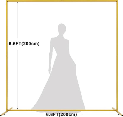 Asee'm 6.6FTx6.6FT Gold Wedding Arch Backdrop Stand Square Metal Rectangular Arch Frame for Ceremony Party Birthday Bridal Baby Shower Anniversary Arbor Balloon Decoration