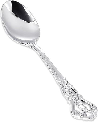 30PCS Silver Plastic Spoons - Silver Spoons Disposable - 8.1 Inch Heavy Duty Plastic Silverware - Heavyweight Elegant Disposable Utensils for Catering, Parties, Dinners, Weddings