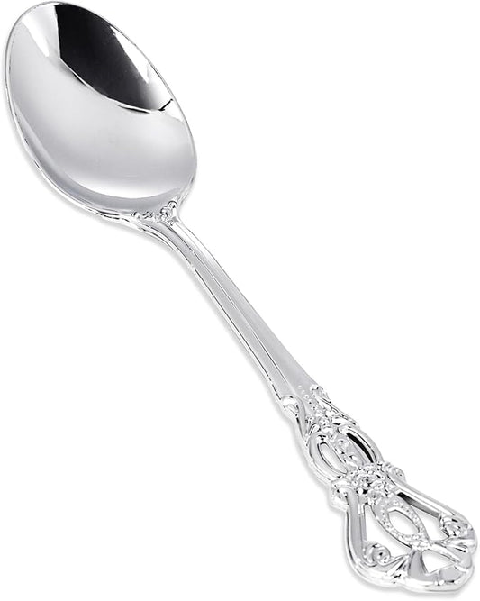 30PCS Silver Plastic Spoons - Silver Spoons Disposable - 8.1 Inch Heavy Duty Plastic Silverware - Heavyweight Elegant Disposable Utensils for Catering, Parties, Dinners, Weddings