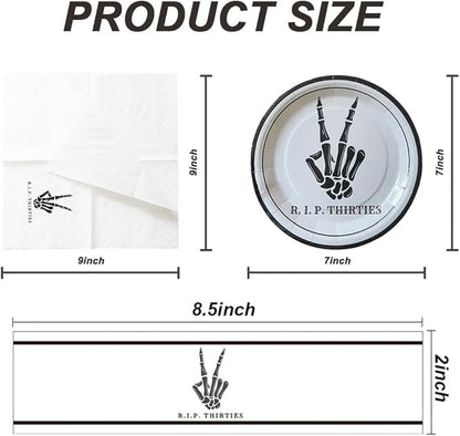 SharkBliss RIP Thirties Party Supplies 480 PCS – Paper Cocktail Napkins Party Cups Water Bottle Labels Toothpick Flags Drinking Straws Gift Tags Forks Plates for Death to My 30s 40th Birthday