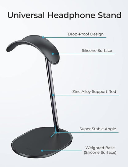 BENKS Desktop Headphone Stand Universal Headset Holder Hanger Mount with Protective Silicone Pad, Gaming Headset Accessories, Compatible with AirPods Max, Beats, Bose, Sony and so on(Black)