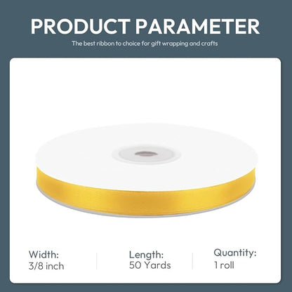 KMER LIFE 3/8" Wide x 50 Yards Yellow Single Faced Polyester Satin Ribbon, Yellow Satin Ribbon Perfect for Wedding Decor, Wreath, Crafts, Gift Wrapping & Other Projects (Yellow)