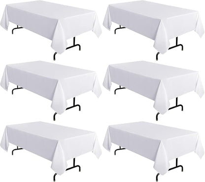 sancua 6 Pack White Tablecloth 60 x 102 Inch, Rectangle Table Cloth for 6 Feet Tables - Stain and Wrinkle Resistant Washable Polyester Table Cover for Dining Tables, Buffet Parties and Camping
