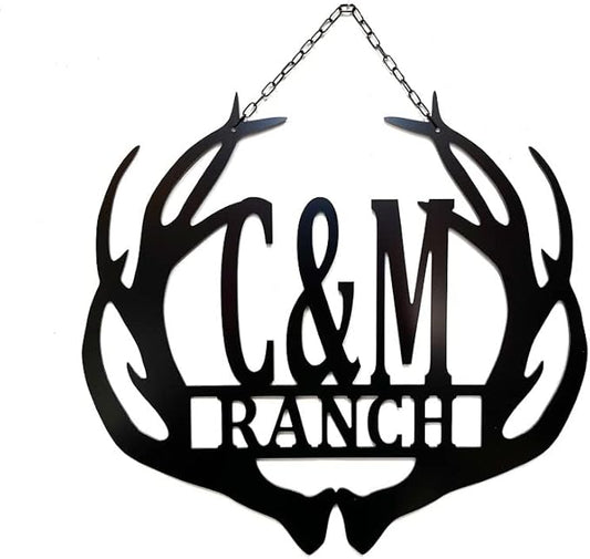Personalized Couple Initial Last Name Sign For Outdoors or Inside, Custom Deer Buck Elk Antler Sign for Deer Hunting Couple Gift Wedding, Anniversary, New Home Cabin Rustic Ranch