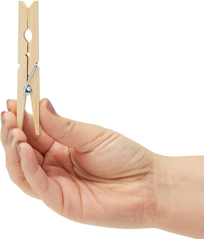 Juvale Wooden Clothespins & Hanging Clips - 100 Pack, 3.9x0.6x0.6in, Natural Wood, Modern - Heavy Duty Laundry Clips for Outdoor Clothesline - Clothespins for Crafts & Photo Displays