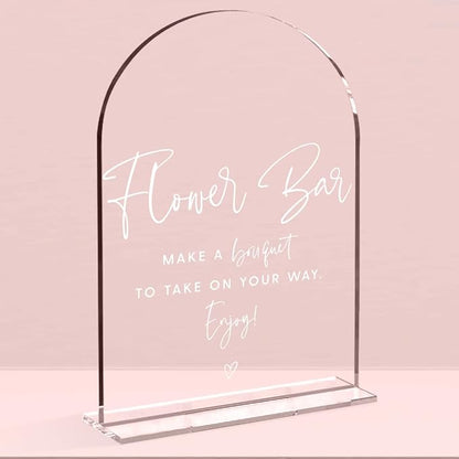 Wedding Signs，Flower Bar Sign, 5 x 7 Inch Arch Acrylic Sign, Wedding Sign for Ceremony and Reception, Wedding Supplies, Wedding Decoration (White)