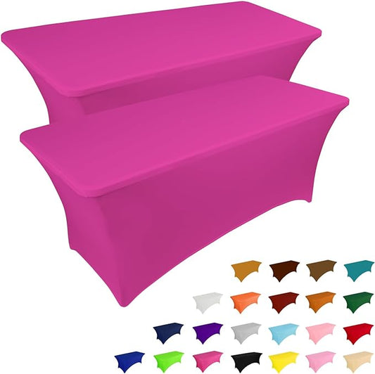 IVAPUPU 2 Pack 8FT Table Cloth for Rectangular Fitted Events Stretch Fuchsia Table Covers Washable Cover Spandex Tablecloth Protector for Party, Wedding, Cocktail, Banquet, Festival