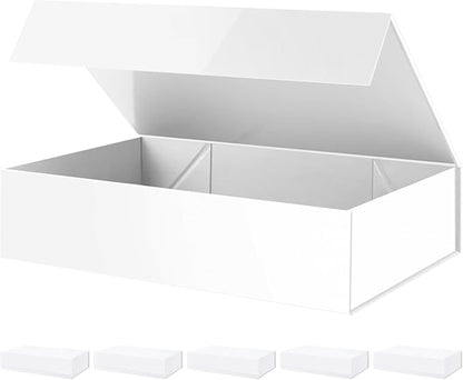 PACKHOME 6 Extra Large Gift Boxes 17.5x11.3x4.3 Inches, Sturdy Shirt Boxes with Magnetic Lids for Clothes and Large Gifts (Glossy White)