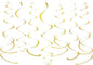 Gold Party Hanging Swirl Decorations Plastic Streamer for Ceiling, Pack of 28