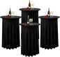 Albassa 4 Pack Cocktail Table Covers 32"x 43" Spandex Stretch Round Cocktail Tablecloths with Wavy Drapes Fitted High Top Bar Table Skirt for Wedding Party Banquet (Black, 4 PCS)