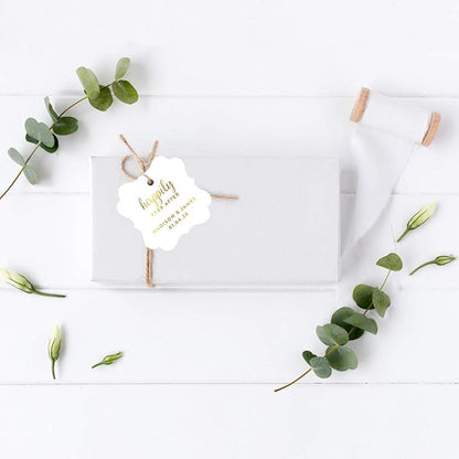 Andaz Press Personalized Fancy Frame Square Wedding Gift Tags, Metallic Gold Ink, Happily Ever After, 24-Pack, Custom Made Any Name