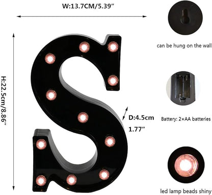 Light Up Black Alphabet Marquee Letters Sign LED Marquee Number Lights Sign for Night Light Home Bar Christmas Lamp Birthday Party Wedding Decoration S