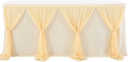 14ft Champagne Table Skirt Tulle Wedding Table Cloth Elegant Tutu Table Skirt Cover for Birthday Party Baby Shower Dessert Buffet Banquet Table Decorations
