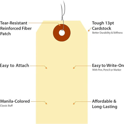 SmartSign Blank Manila Shipping Tags with Wire, Size #3 | PreWired, 13pt Cardstock Tags, 3 3/4" x 1 7/8", Pack of 100