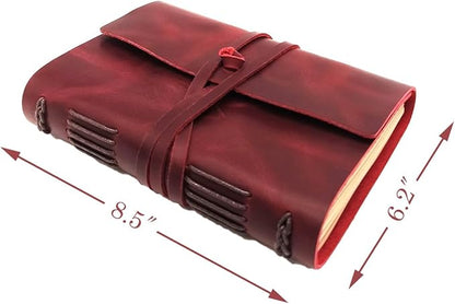 Red Notebook Journal - Nice Genuine Leather Journaling for writers A5 Size Diary 6.2x8.5 Inch,Notepad For Women,Man,Vintage,Gifts,Work,Traveler,Personal,Wine Red
