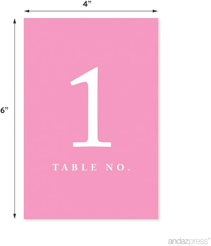 Andaz Press Table Numbers 1-20 on Perforated Paper, Pink, 4x6-inch Single Sided Sign, 1-Set, For Weddings, Girl Baptism Table Decor