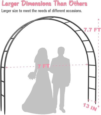 Queension Metal Arch Backdrop Stand 7Ft Wide 7.7Ft High, Wedding Arch Frame for Wedding Decorations, Balloon Arch Stand with Base for Ceremony, Outdoor Garden Arch Trellis for Climbing Plants, Black