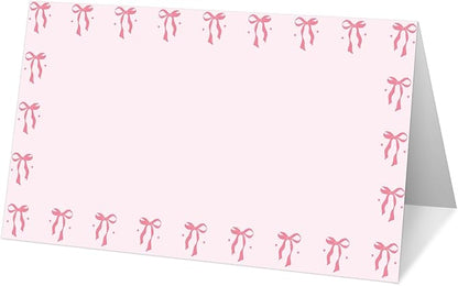 25 Bow Place Cards for Table Seating, Pink Wedding Name Place Card, Tent Cards for Birthday Bridal Shower Baby Shower Reception Dinner Party Decorations -A21