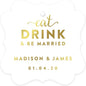 Andaz Press Personalized Fancy Frame Square Wedding Gift Tags, Metallic Gold Ink, Eat Drink and Be Married, 24-Pack, Custom Made Any Name
