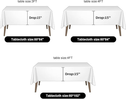 Ascoza 2pack 60x84 Inch White Rectangular Tablecloth 4 Feet Table Cloth in Polyester Fabric for Wedding/Banquet/Restaurant/Parties