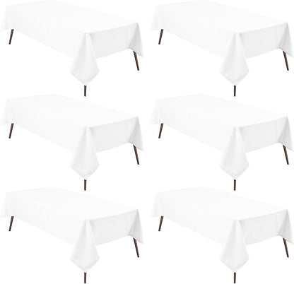 Hiasan 6 Pack White Tablecloth 54 x 80 Inch, Rectangle 4 Feet Table Cloth - Waterproof and Wrinklr Resistant Washable Polyester Fabric Table Cloth for Dining Room and Outdoor Use
