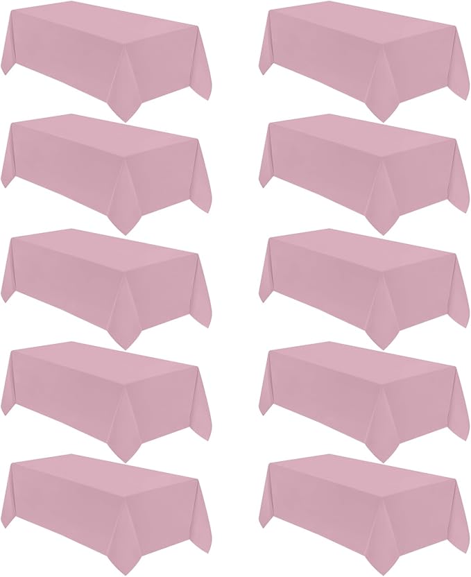 VidaFete Tablecloth 10 Pack 90 * 156inch Rectangle Table Cloth Polyester, Stain Wrinkle Resistant Polyester Dining Table Cover for Kitchen Dinning Party Wedding Rectangular Buffet Decoration(Pink)