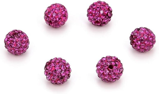 50pcs Adabele Grade A Suncatcher Crystal Rhinestone Pave Loose Beads 10mm Fuchsia Pink Polymer Clay Disco Ball Spacers Compatible with Shamballa All Craft Jewelry Making DB10-22