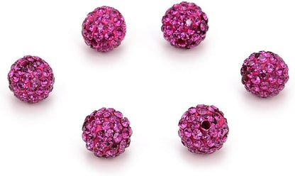 50pcs Adabele Grade A Suncatcher Crystal Rhinestone Pave Loose Beads 8mm Fuchsia Pink Polymer Clay Disco Ball Spacers Compatible with Shamballa All Craft Jewelry Making DB8-22