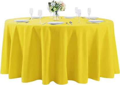 132 inch Round Tablecloth Washable Polyester Table Cloth Decorative Table Cover for Wedding Party Dining Banquet（132 inch, Yellow）