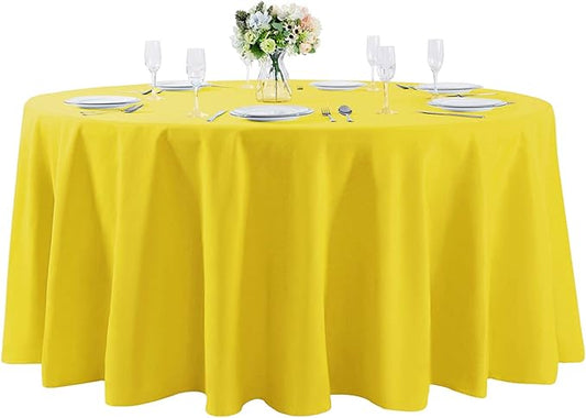 132 inch Round Tablecloth Washable Polyester Table Cloth Decorative Table Cover for Wedding Party Dining Banquet（132 inch, Yellow）