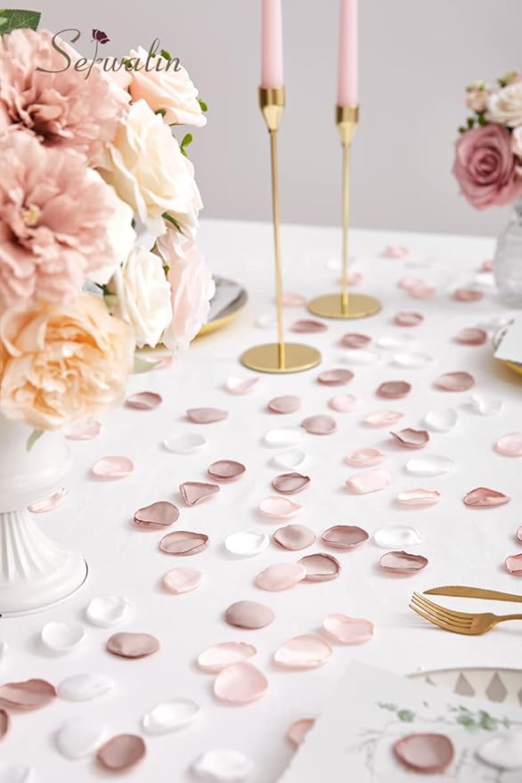 Serwalin 300Pcs Silk Rose Petals Artificial Flower Petals for Weddings Nude Pink Petals for Romantic Night Petals for Flower Girl Basket Wedding Proposal Aisle Table Decor (3 Color Mixes)
