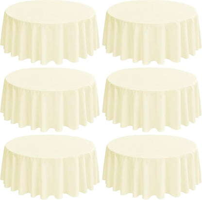 6 Pack Round Tablecloths - 120 Inch, Beige Polyester Table Cover, Stain & Wrinkle Resistant, Washable Table Cloth for Banquet & Parties