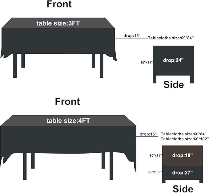 Rectangle Tablecloth 60x84 inch Washable Polyester Fabric Table Cloth for Wedding Party Dining Banquet Decoration（60x84, Black）