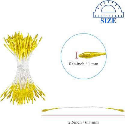 HAHIYO 1000Pcs 1mm Yellow Pearl Double Head Flower Pistil for Flower Making Scrapbook Decoration Mini Handmade Artificial Pistil Pearlized Floral Stamen Pollen