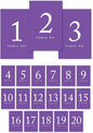 Andaz Press Table Numbers 1-20 on Perforated Paper, Purple, 4x6-inch Single Sided Sign, 1-Set, For Weddings, Graduation