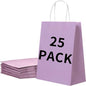 BAG BOX 25 Pack Small 5.9x3.1x8.25 Inch Purple Kraft Paper Gift Bags with Handles for Bulk Shopping, Retail, Craft, Party Favors, Wedding, Grocery & Sacks