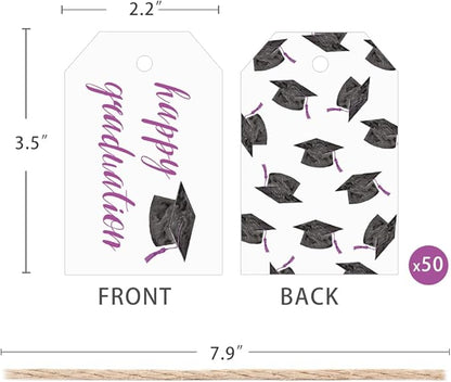 50 Pcs Graduation Gift Tags, Congrats Grad Party Favors Gift Tags for High School or Happy College Graduation Party Decoration Supplies (Purple, 2.2 * 3.5)