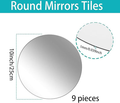 9PCS Round Mirror Tiles for Centerpieces, 10inch Mirror Trays Flat Circle Mirrors for Tables Mirror Centerpieces, Circle Mirror Candle Plates for Table Centerpieces Wedding Party Centerpieces