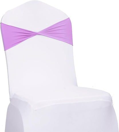 MDS Pack of 10 Spandex Chair Sashes Bows Elastic Stretch Dining Chair Bands Ties Without Slider Buckle Universal fits for Wedding Baby Shower Birthday Party Banquet Event Decoration - Light Purple