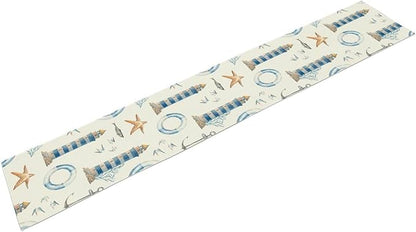Blue Beach Table Runner, Tropical Ocean Coast Table Runner, Seashell Seasonal Nautical Restaurant Coffee Table Decorations for Home Holiday Party Indoor Outdoor 13x60 Inch