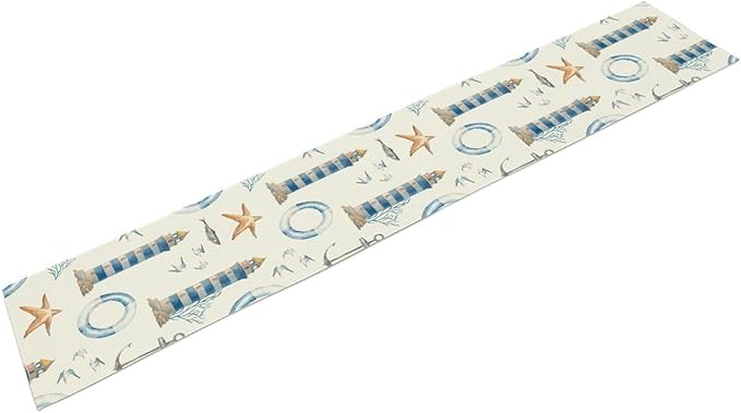Blue Beach Table Runner, Tropical Ocean Coast Table Runner, Seashell Seasonal Nautical Restaurant Coffee Table Decorations for Home Holiday Party Indoor Outdoor 13x108 Inch