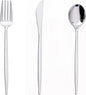 PULOTE 150PCS Silver Plastic Silverware Disposable - Heavy Duty Silver Plastic Cutlery Set - Plastic Utensils Set Include 50 Knives,50 Forks and 50 Spoons for Wedding,Party&Christmas