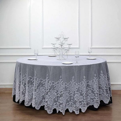 Tableclothsfactory 120" White Premium Lace Round Tablecloth for Banquet Party Wedding Event Home Decor