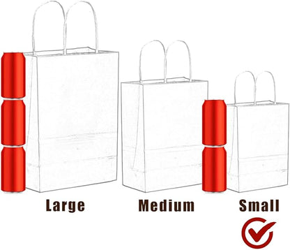 qiqee 50-Packs Gift Bag with Handles Bulk Kraft Red Paper Bags Multiple Uses (8.3"x3"x6"inch Small Size)