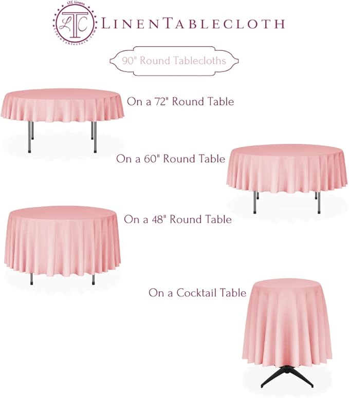 LinenTablecloth 90-Inch Round Polyester Tablecloth Fuchsia