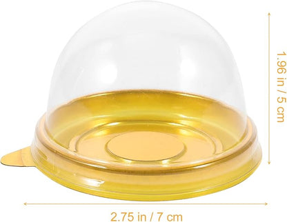NUOBESTY Individual Cupcake Boxes, 100pcs Golden Tray Round Plastic Transparent Dome Cupcake Boxes Egg-Yolk Puff Food Container Single Mooncake Dome Boxes Baking Packing Box |2.75x2.75x1.96 inch