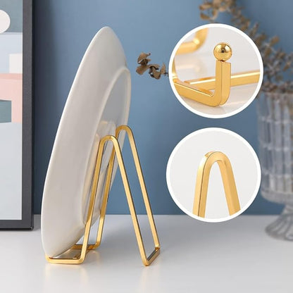 Plate Holder Easel Display Stand - 6 inch Metal Plate Stands for Display - Tabletop Picture Stand - Gold Iron Easels for Display Pictures | Photo Frames | Book | Decorative Plates | Plaque - 4 Pack