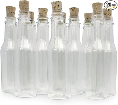Plastic Bottles & Corks for Bottle Message Invitations, Announcements, DIY Craft, Party Favors & Sand Art - Clear Plastic (160 Bottles & Corks)