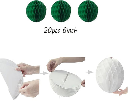 20pcs Honeycomb Decoration Paper Flower Balls Tissue Paper Pom Poms for Birthday Wedding Home Decor (6inch, Dark Green)